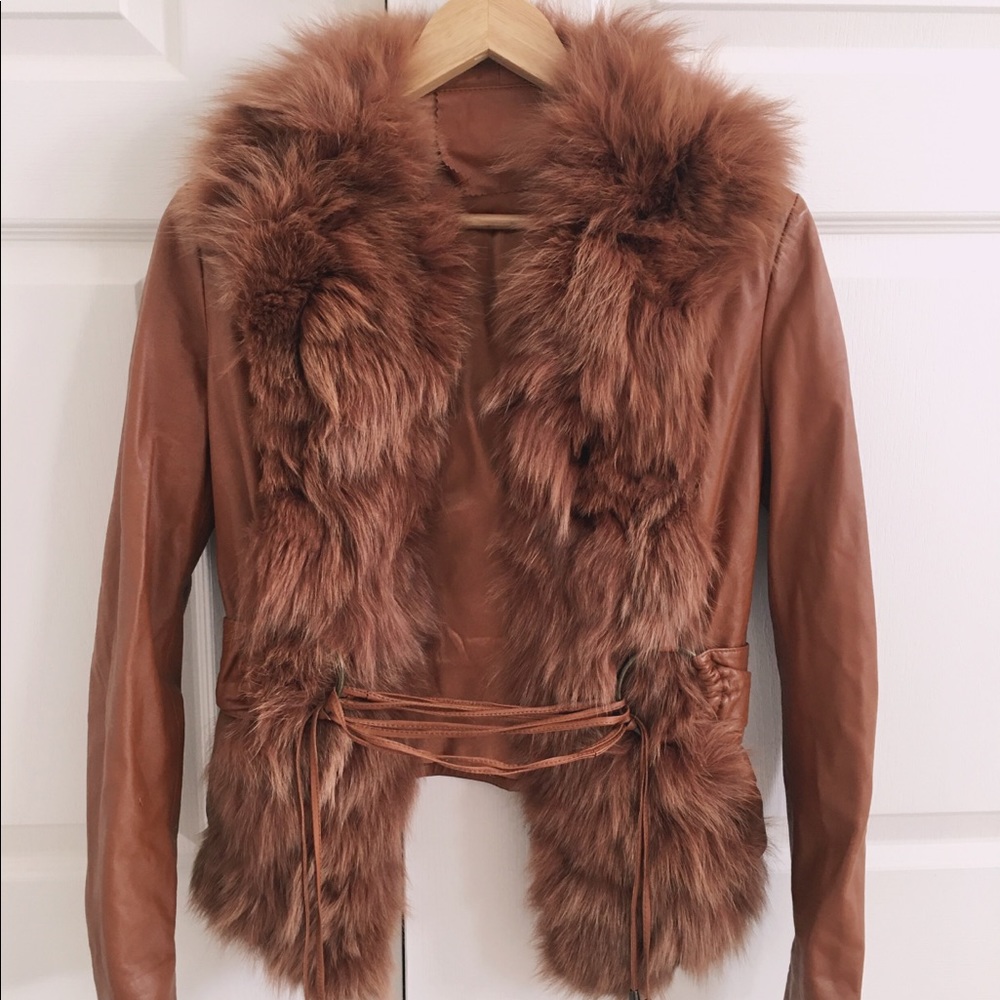 Brown Faux Leather Fur Jacket